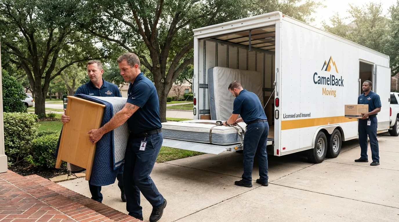 Crew loading residential truck for cross-state move from Mayo, SC